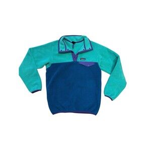 Patagonia Snap T Fleece Girls Size Large 12 Green Purple And Blue Warm